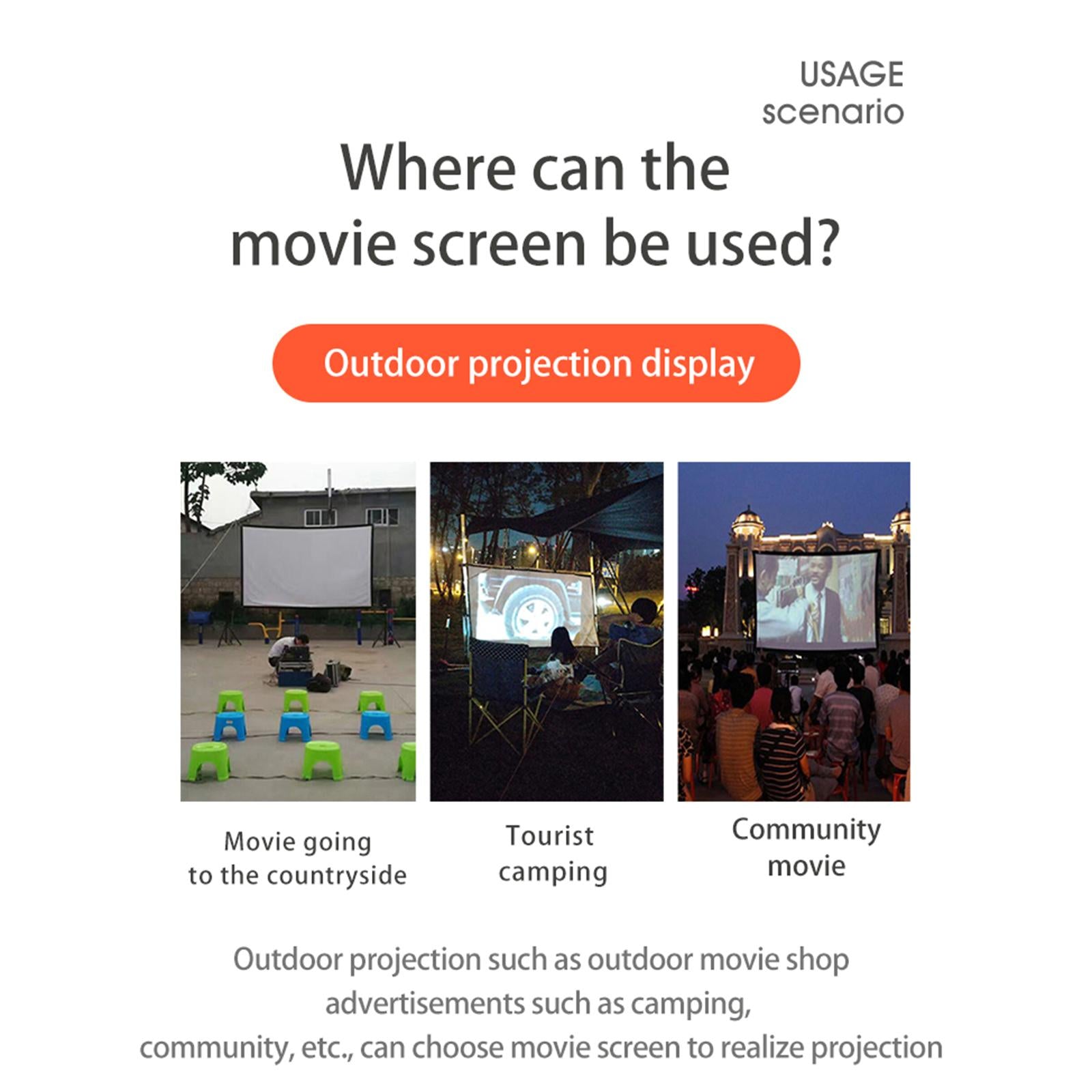 Projection Screen 16:9 Portable for Outdoor 60 inch 6 hooks