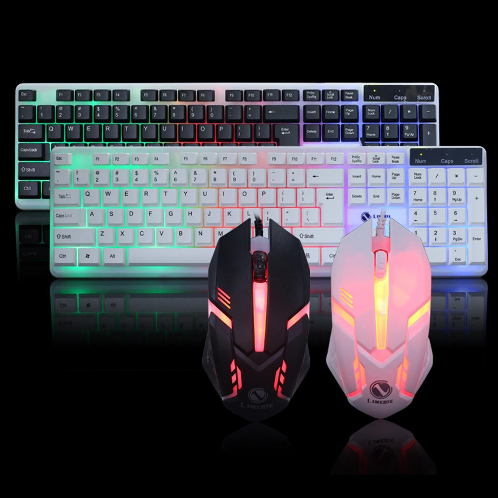 Wired Wired Mouse Kit Combo Rainbow Backlit Keyboard White