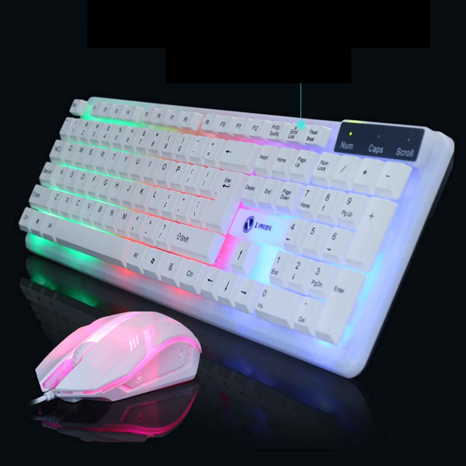 Wired Wired Mouse Kit Combo Rainbow Backlit Keyboard White