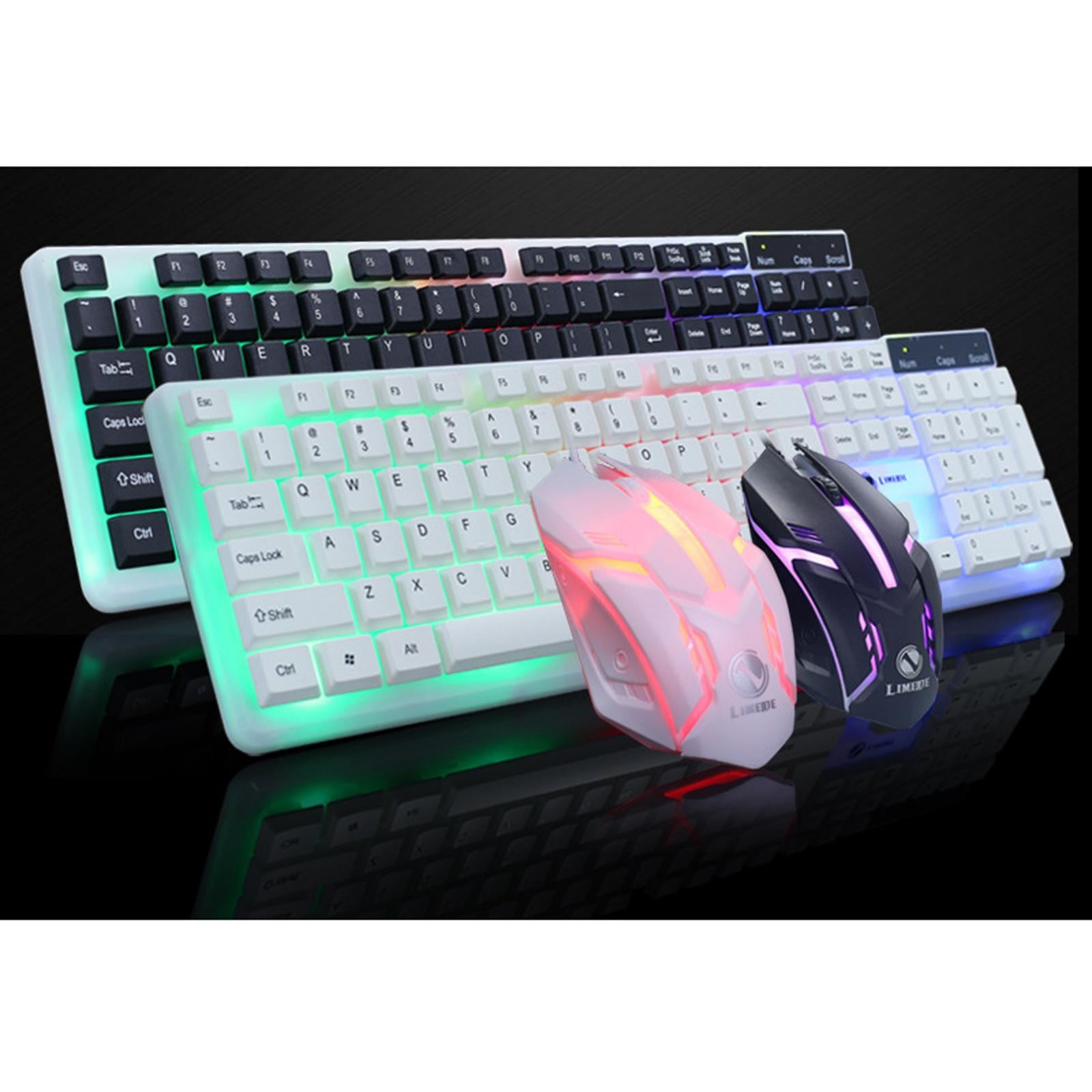 Wired Wired Mouse Kit Combo Rainbow Backlit Keyboard Mouse Black