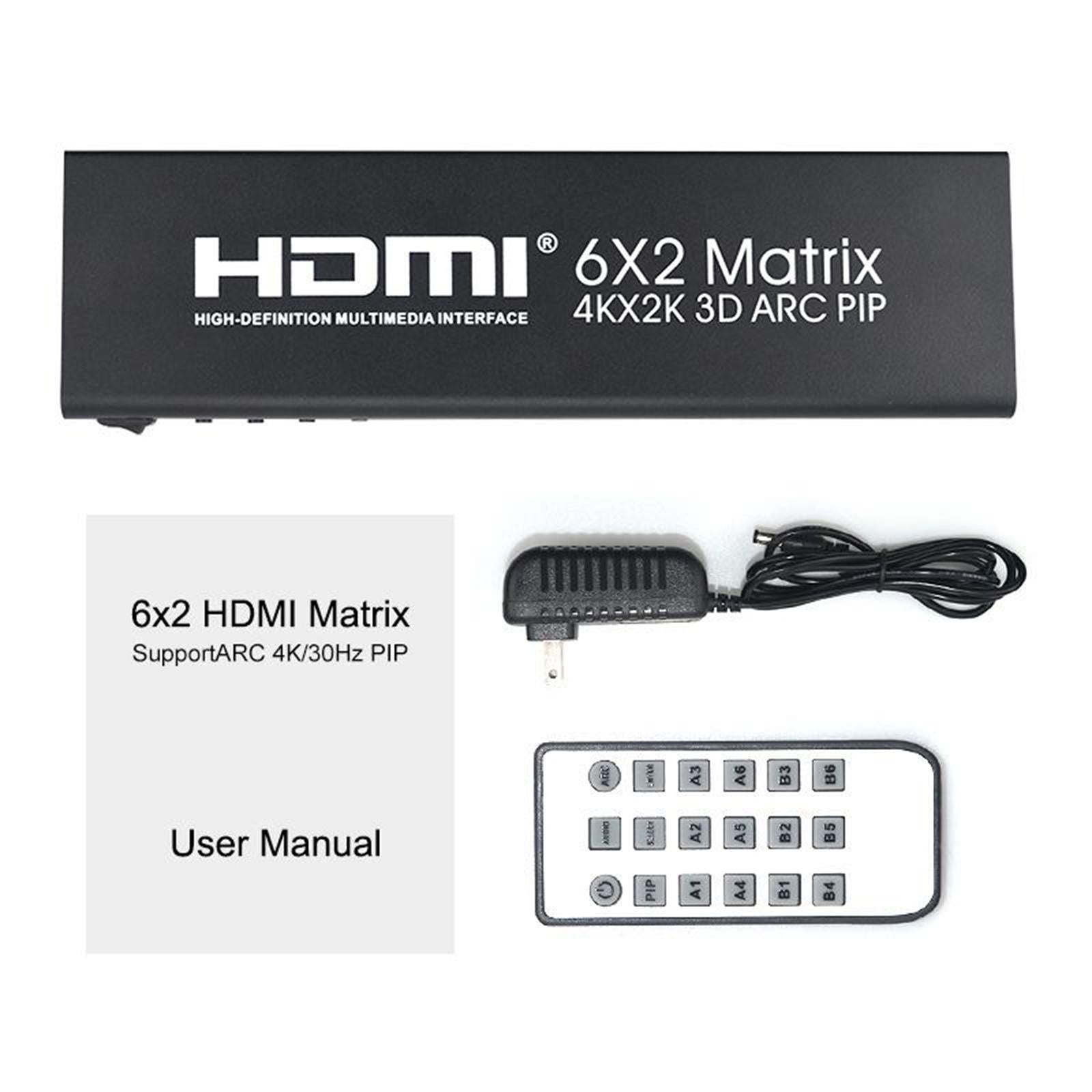 HD 4K HDMI Matrix Switch Box Switcher Splitter Converter 6 in 2 out US Plug