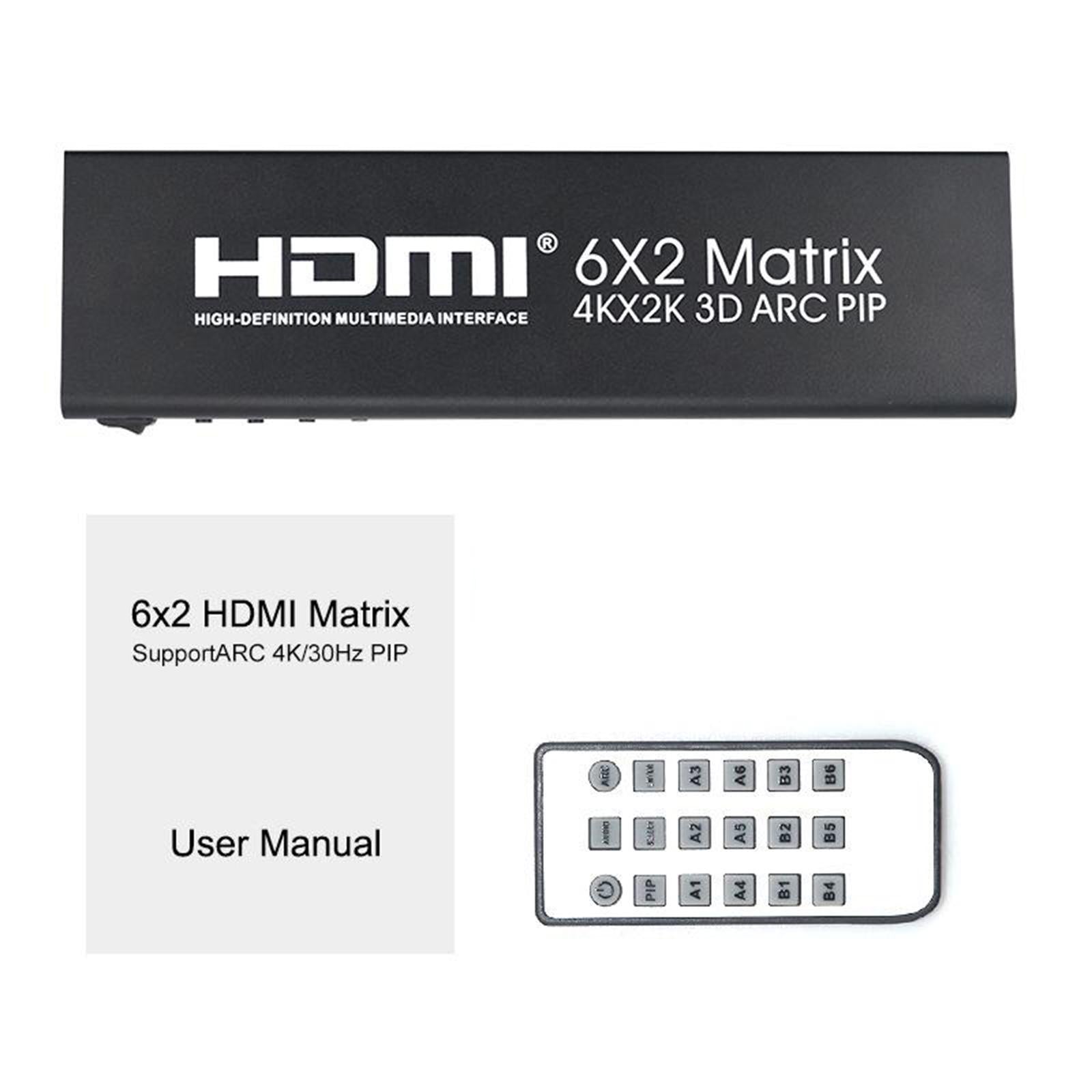 HD 4K HDMI Matrix Switch Box Switcher Splitter Converter 6 in 2 out EU Plug