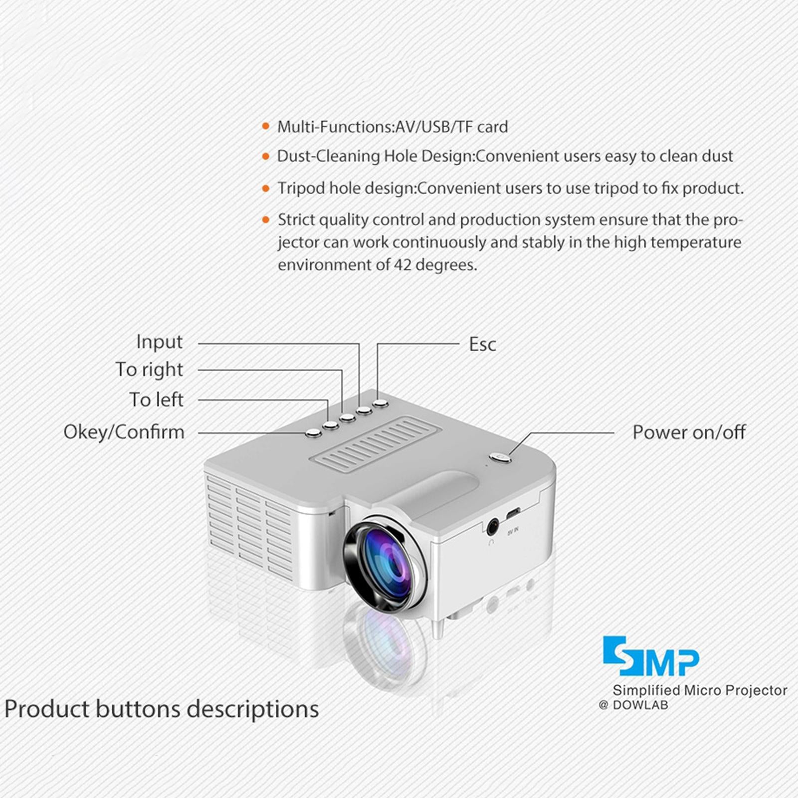 Native 1920X1080P Mini Portable Projector Wired for Home Office Outdoor Black