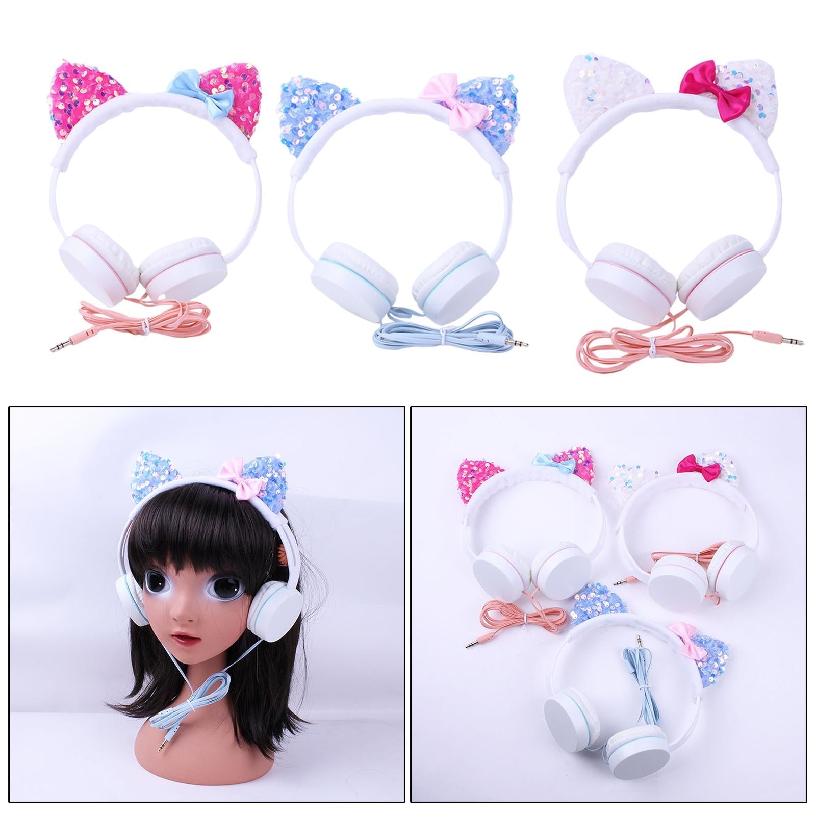 Cat Ear Headset Music Headphones Earphone for Smart Phone White