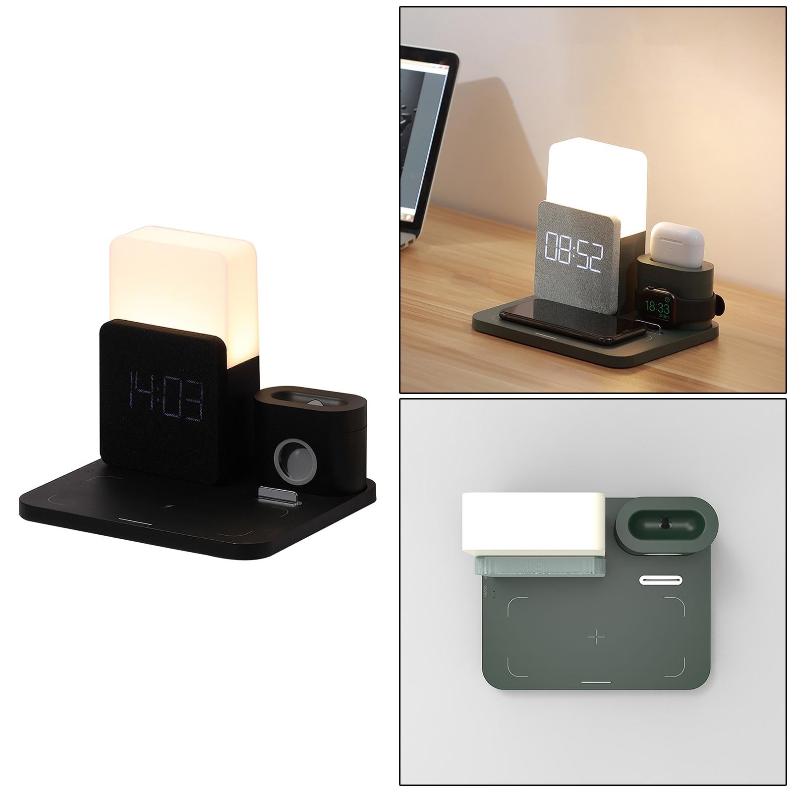 Wireless Charging Dock Wireless Charger Night light Clock For iPhone Black