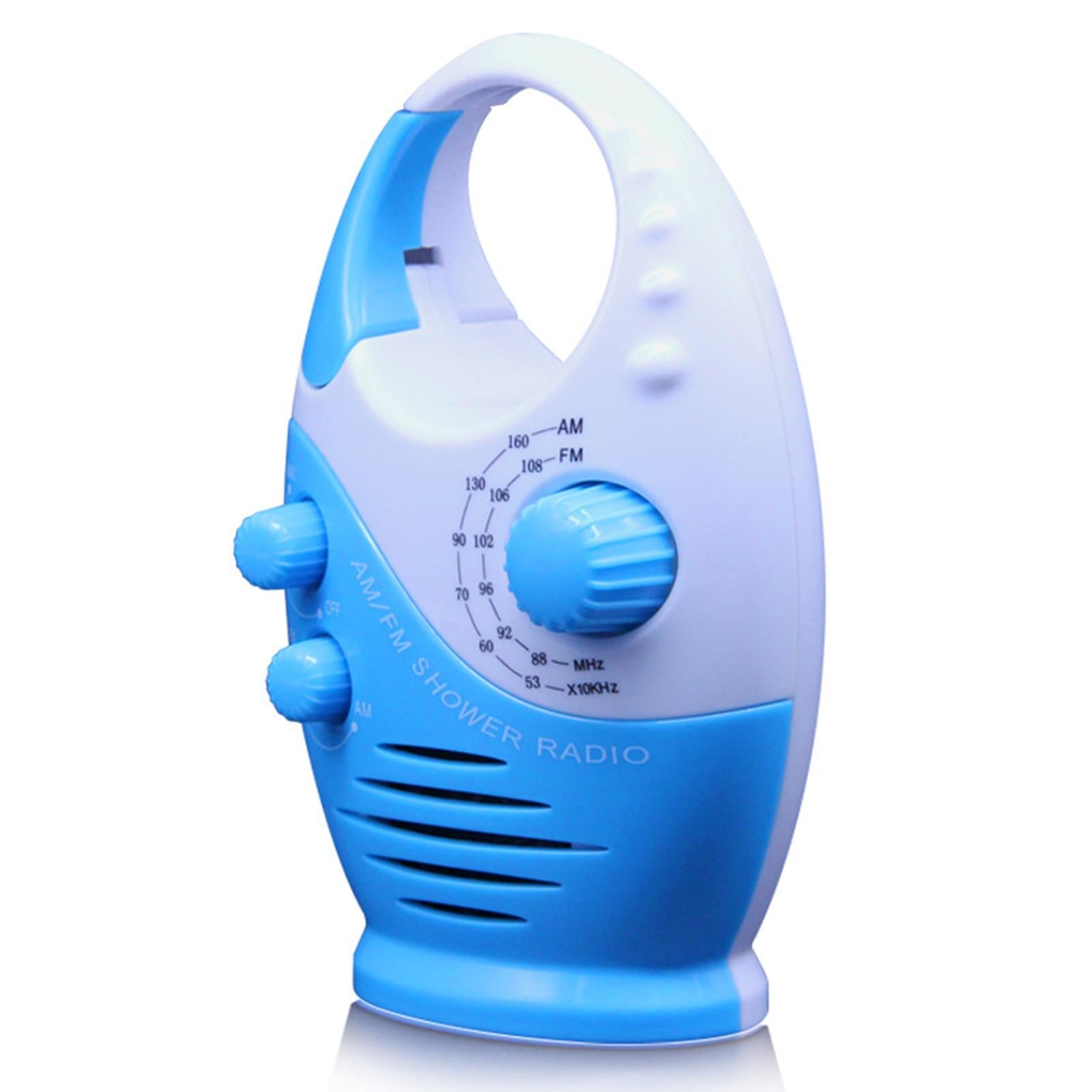 Portable Hanging Bathroom Shower Radio AM FM Waterproof Top Handle Blue