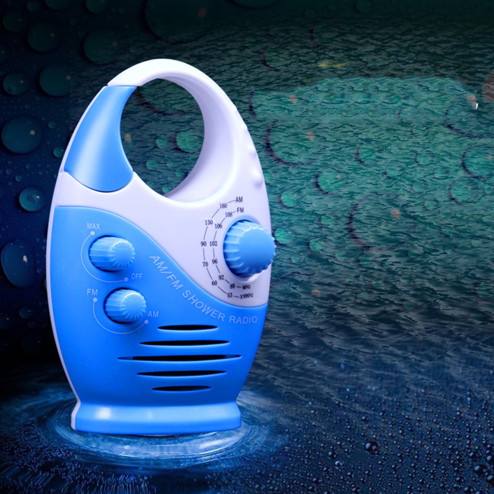 Portable Hanging Bathroom Shower Radio AM FM Waterproof Top Handle Blue