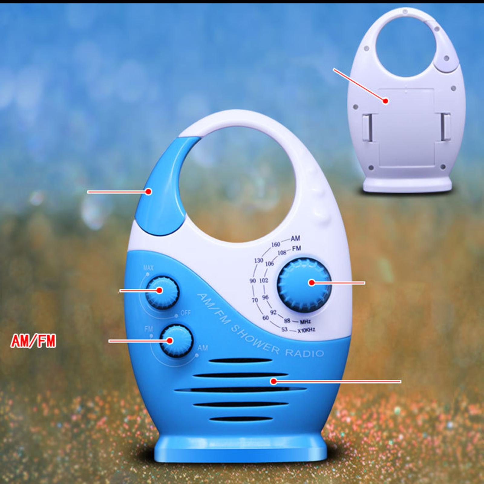 Portable Hanging Bathroom Shower Radio AM FM Waterproof Top Handle Blue