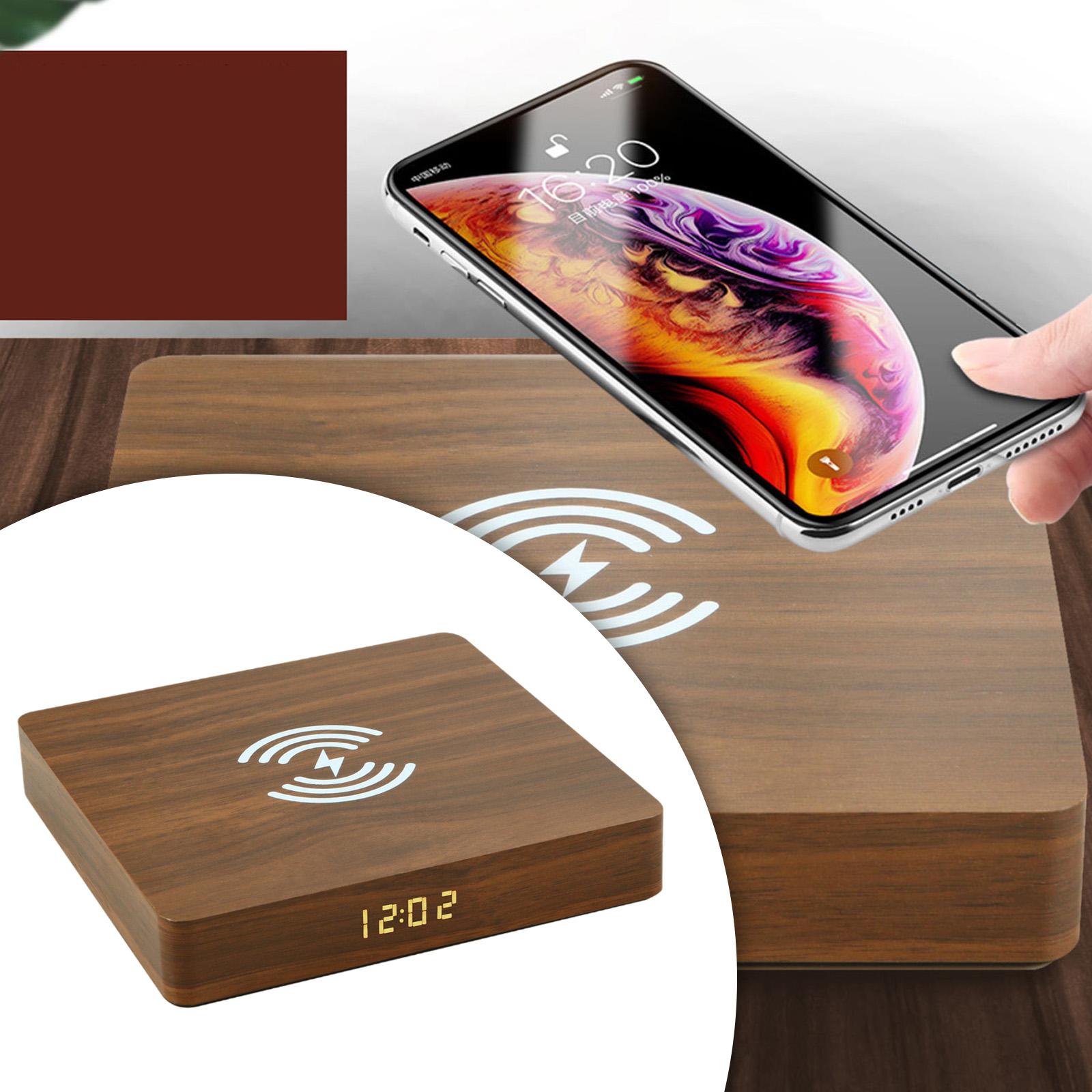 Qi Wireless Charger Station with Alarm Clock for Bedroom Travel Light Brown