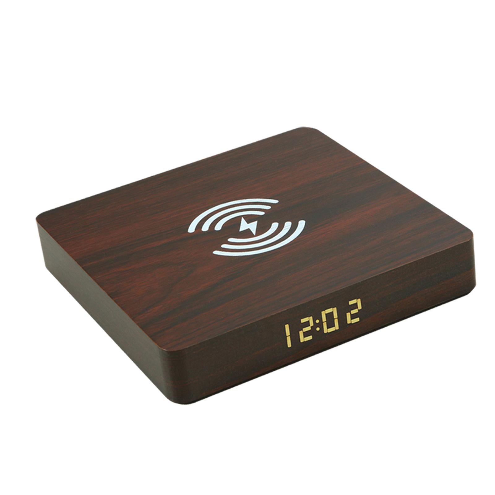 Qi Wireless Charger Station with Alarm Clock for Bedroom Travel Dark Brown