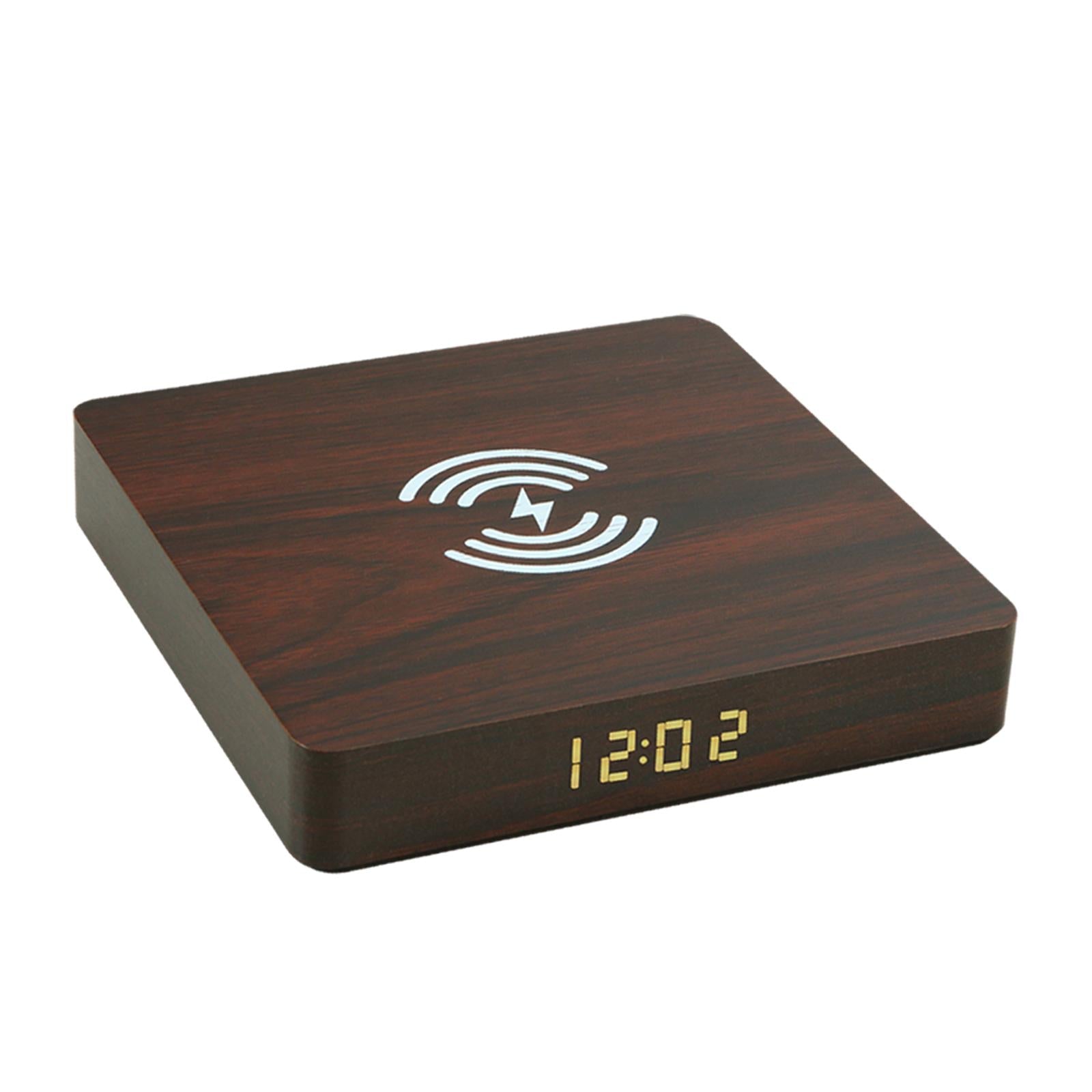 Qi Wireless Charger Station with Alarm Clock for Bedroom Travel Dark Brown