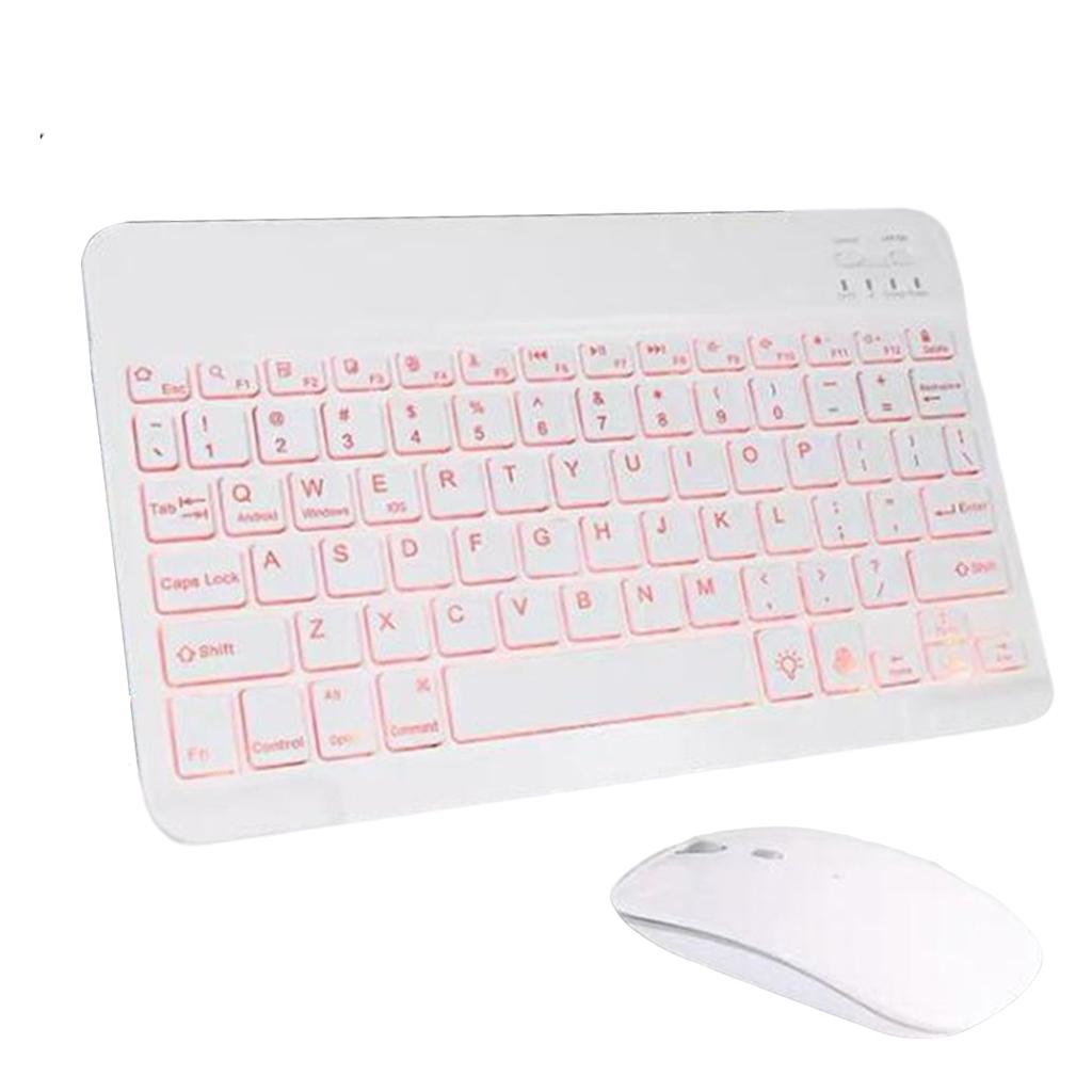 Universal Bluetooth Keyboard With Backlit 7-Colors Tablet  White with Mouse