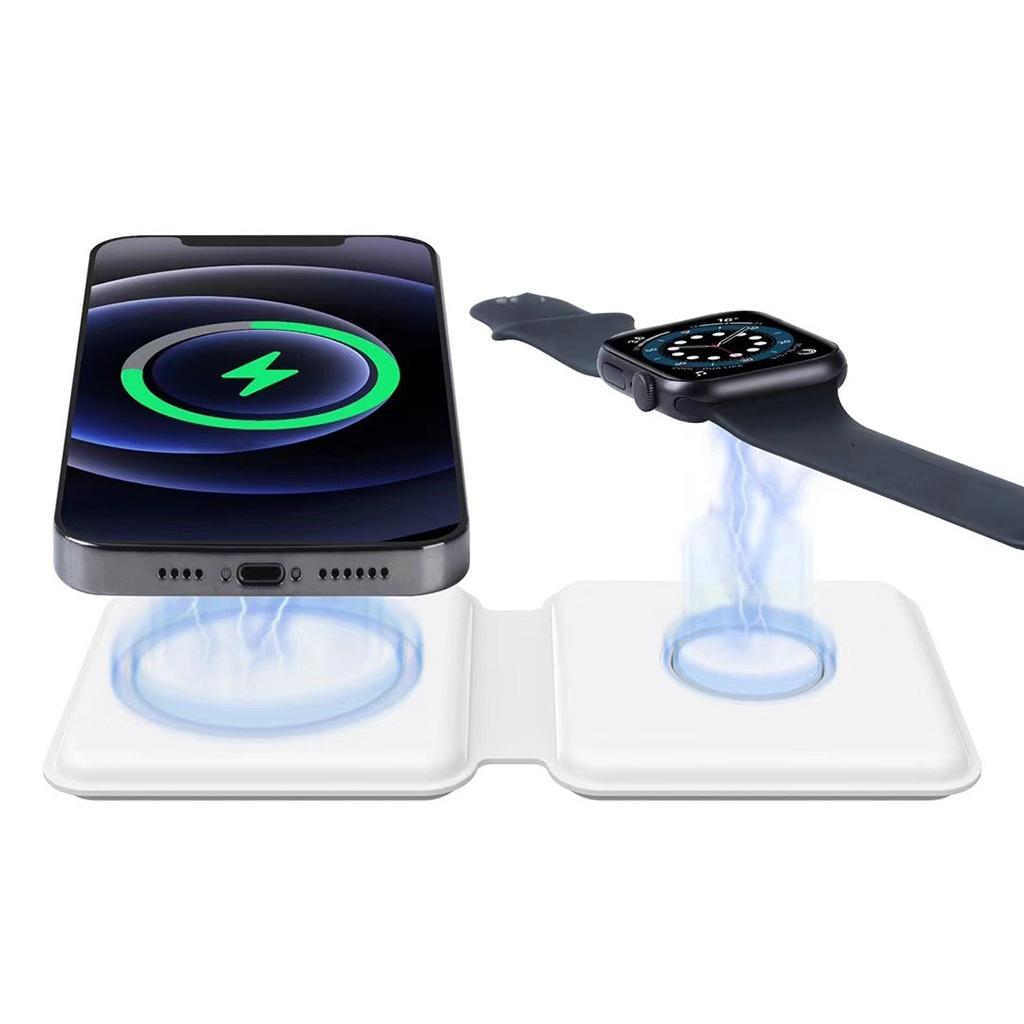 2 in 1 Wireless Charger 15W Charger Station for 12 Max Pro for iWatch White