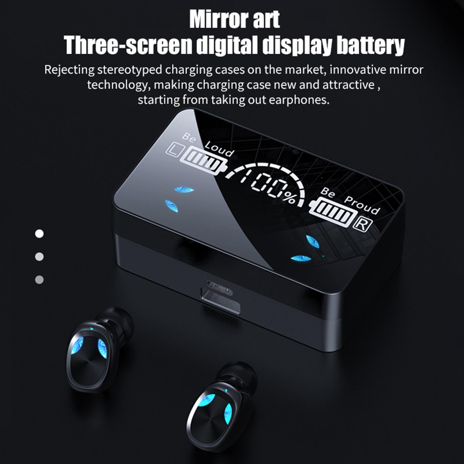 Wireless Bluetooth Earphones Touch Control LED Display TWS for Work  black