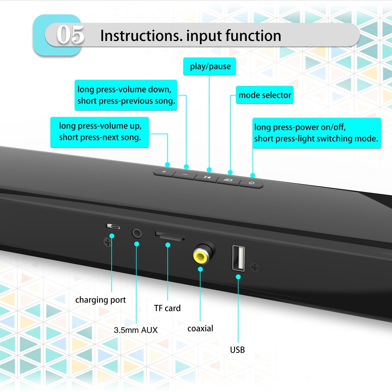 TV Sound Bar Bluetooth with 4 Speakers For PC 7 Color RGB Light Bubble Pack