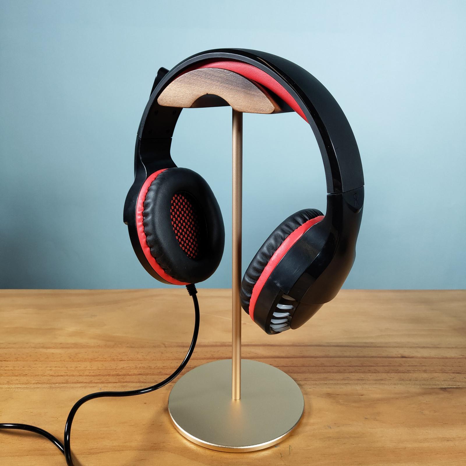 Headphone Stand Natural Wood Display Gifts Mount for Headphones Gold