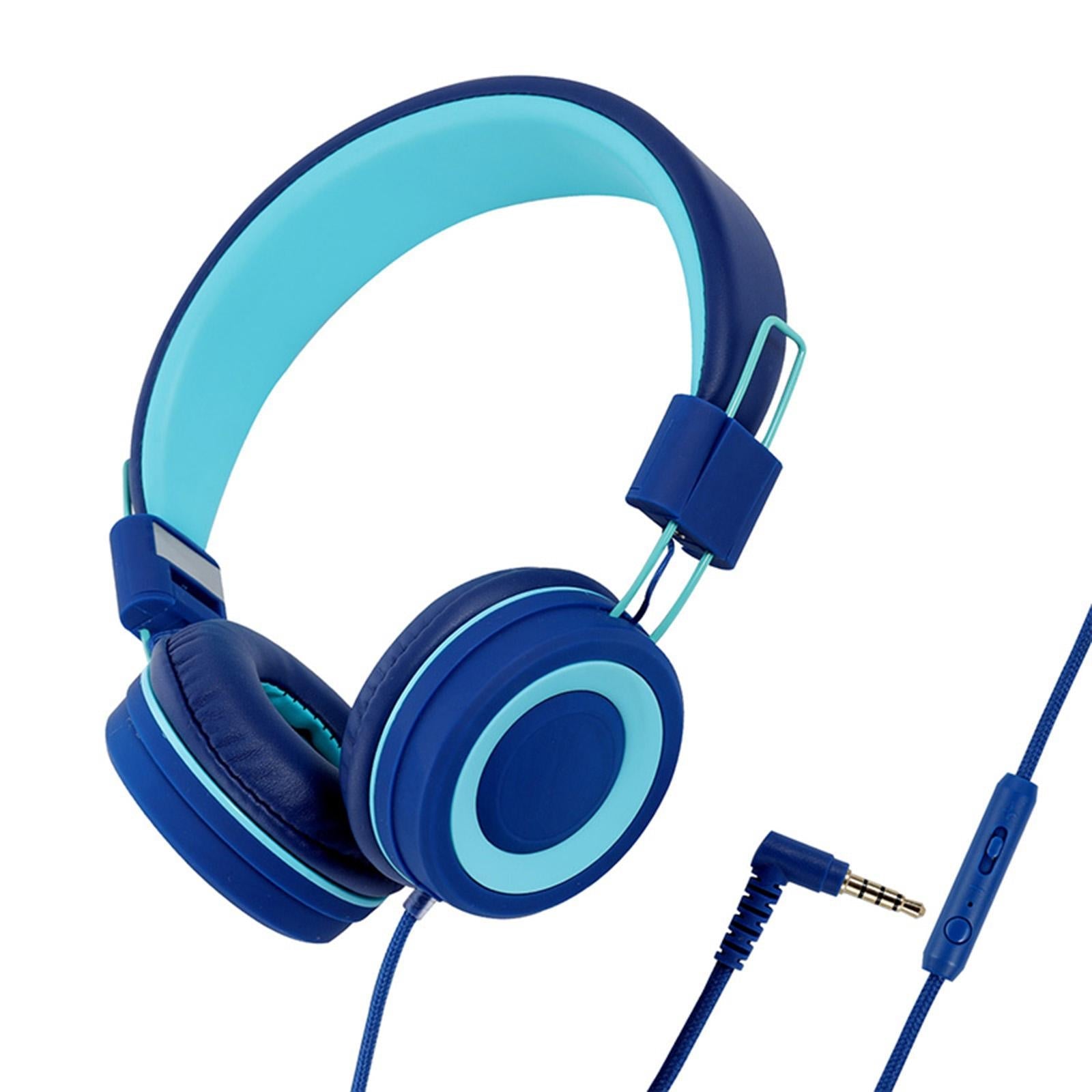 On-Ear Wired Headset Noise Cancellation 3.5mm Socket for School Travel Kids Blue