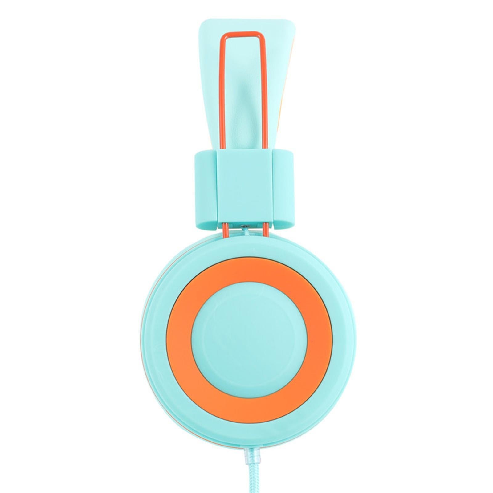 On-Ear Wired Headset Noise Cancellation 3.5mm Socket for School Travel Kids Green Orange