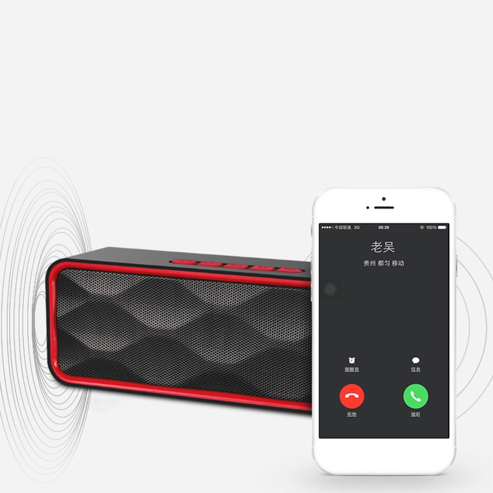 Protable Bluetooth Speaker with FM Radio USB AUX for Smartphones  Red