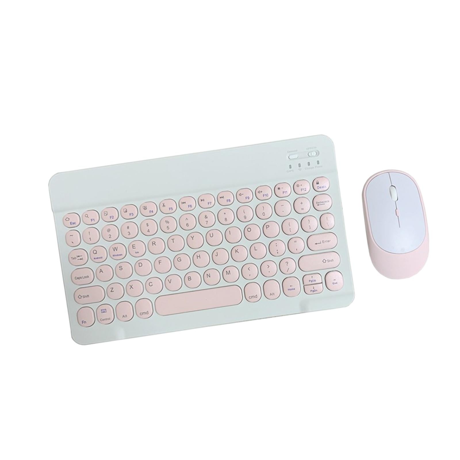 Round Keycap Wireless Bluetooth Keyboard for Phones Laptop Pink with Mouse