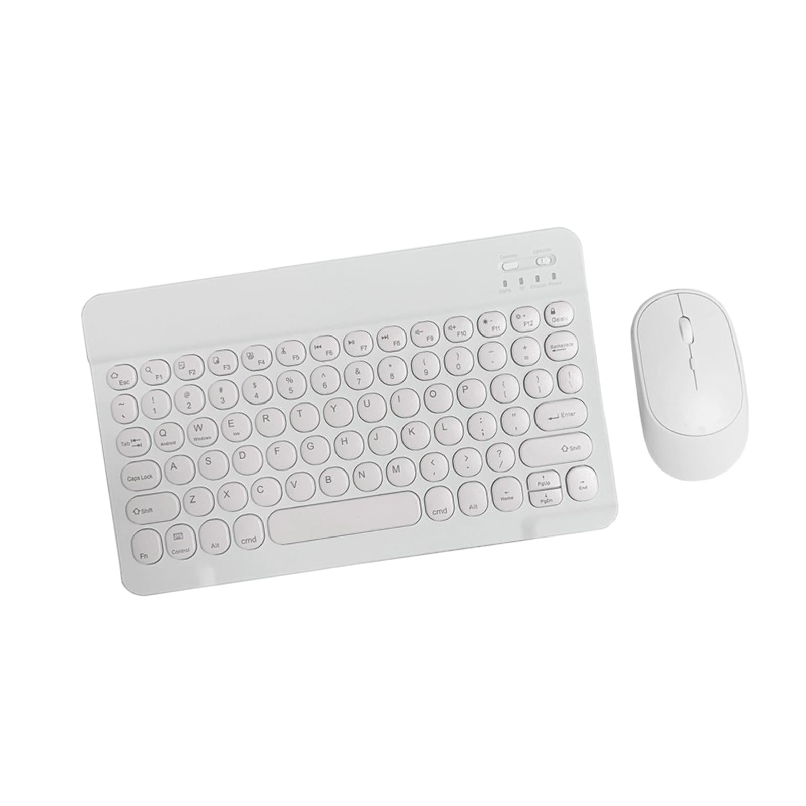 Round Keycap Wireless Bluetooth Keyboard for Phones Laptop White  with Mouse