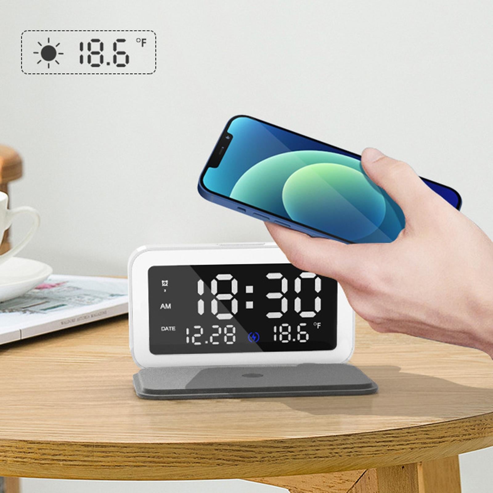 Modern 6 in 1 15W Qi Wireless Charger Multi-Function Alarm Clock LED Display