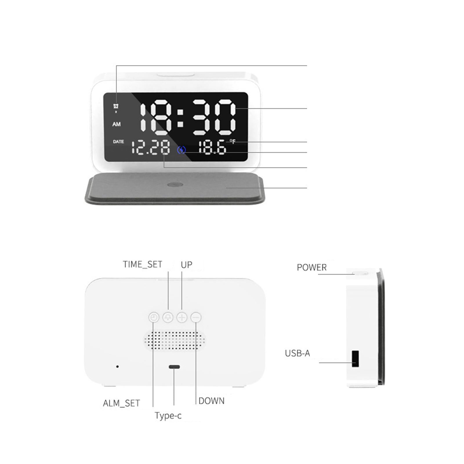 Modern 6 in 1 15W Qi Wireless Charger Multi-Function Alarm Clock LED Display