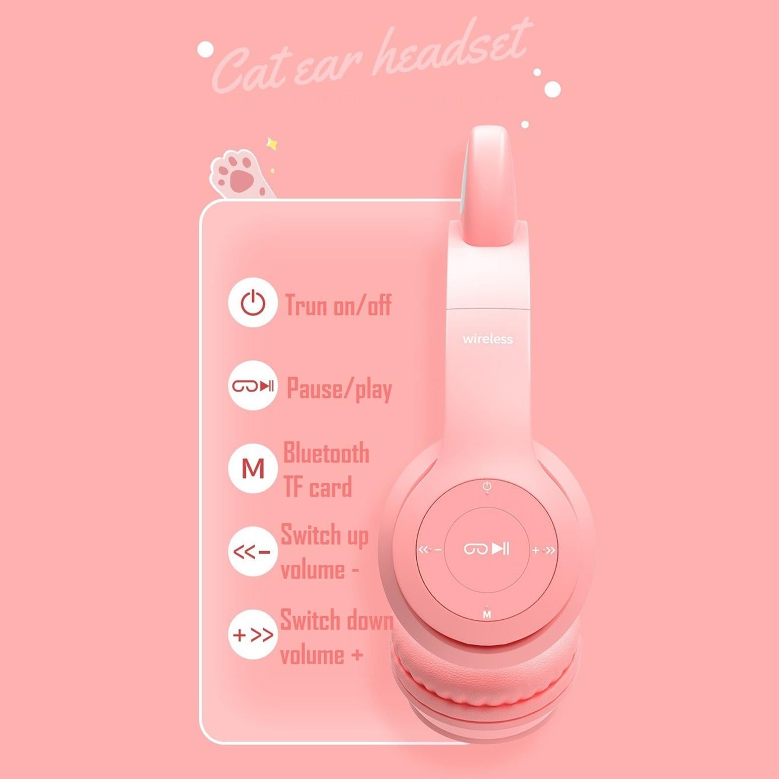 Cat Ear Wireless Headset LED Light Surround Sound for Laptop pink