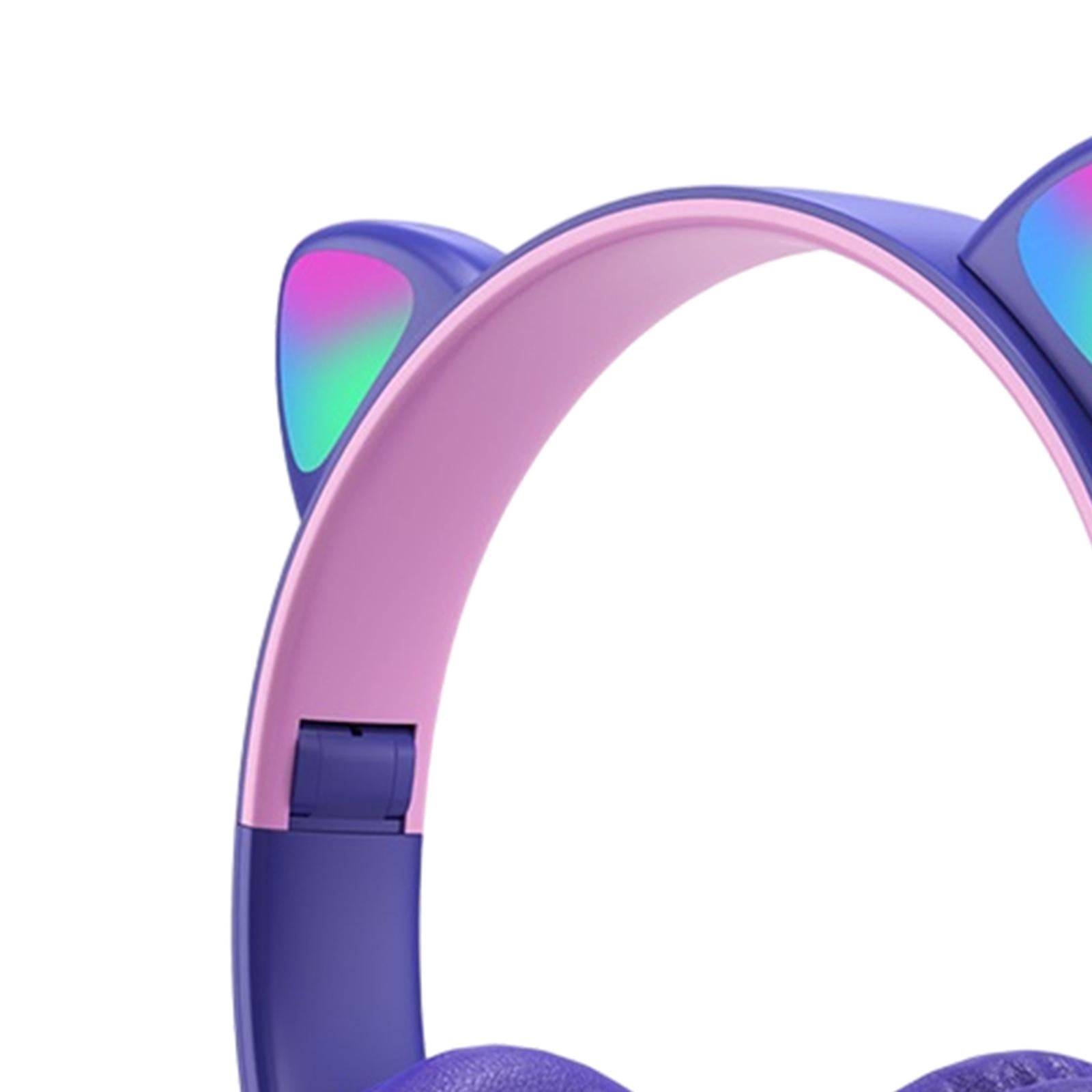 Cat Ear Wireless Headset LED Light Surround Sound for Laptop purple