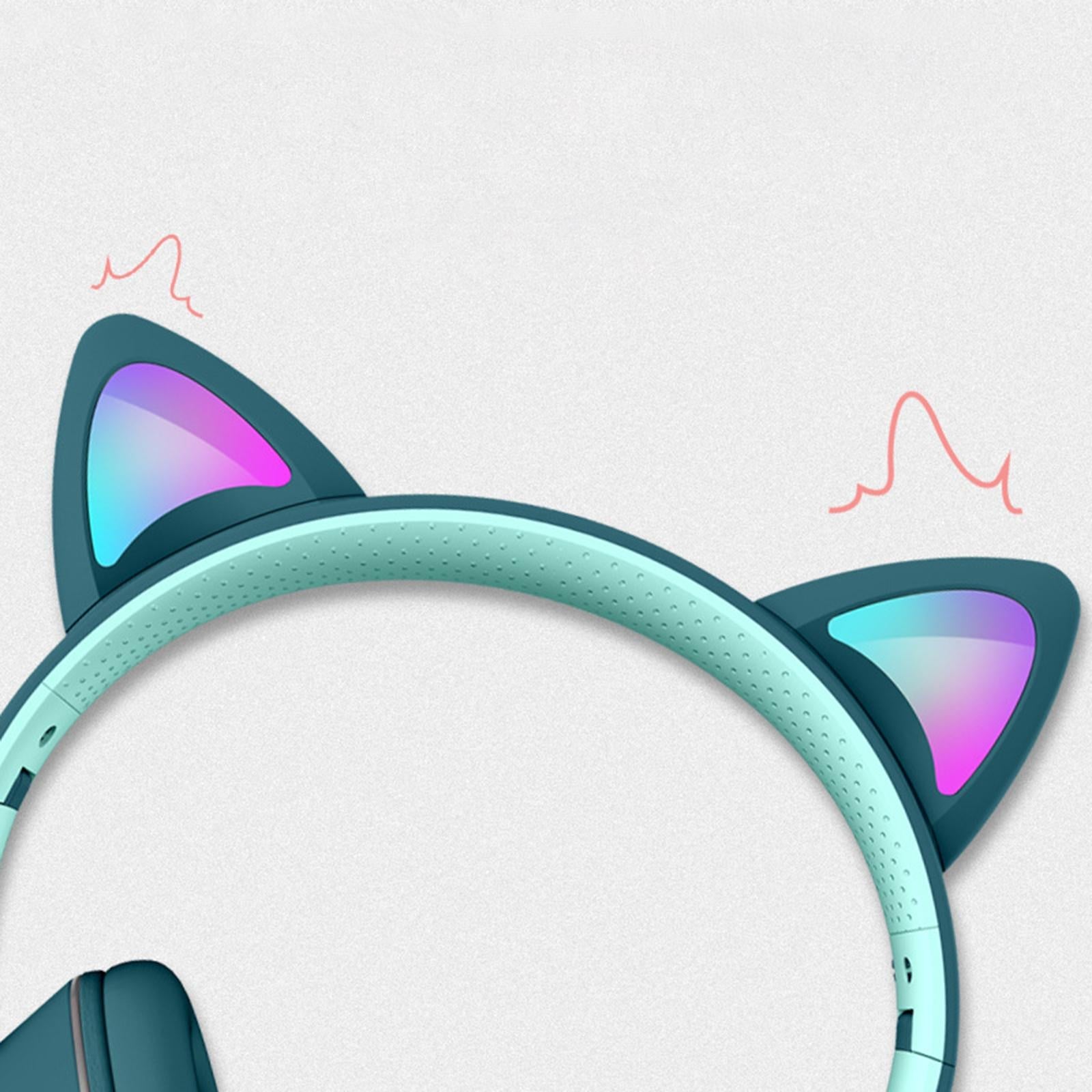 Cat Ear Wired Over-Head Headset RGB Light for PC Noise Reduction Blue