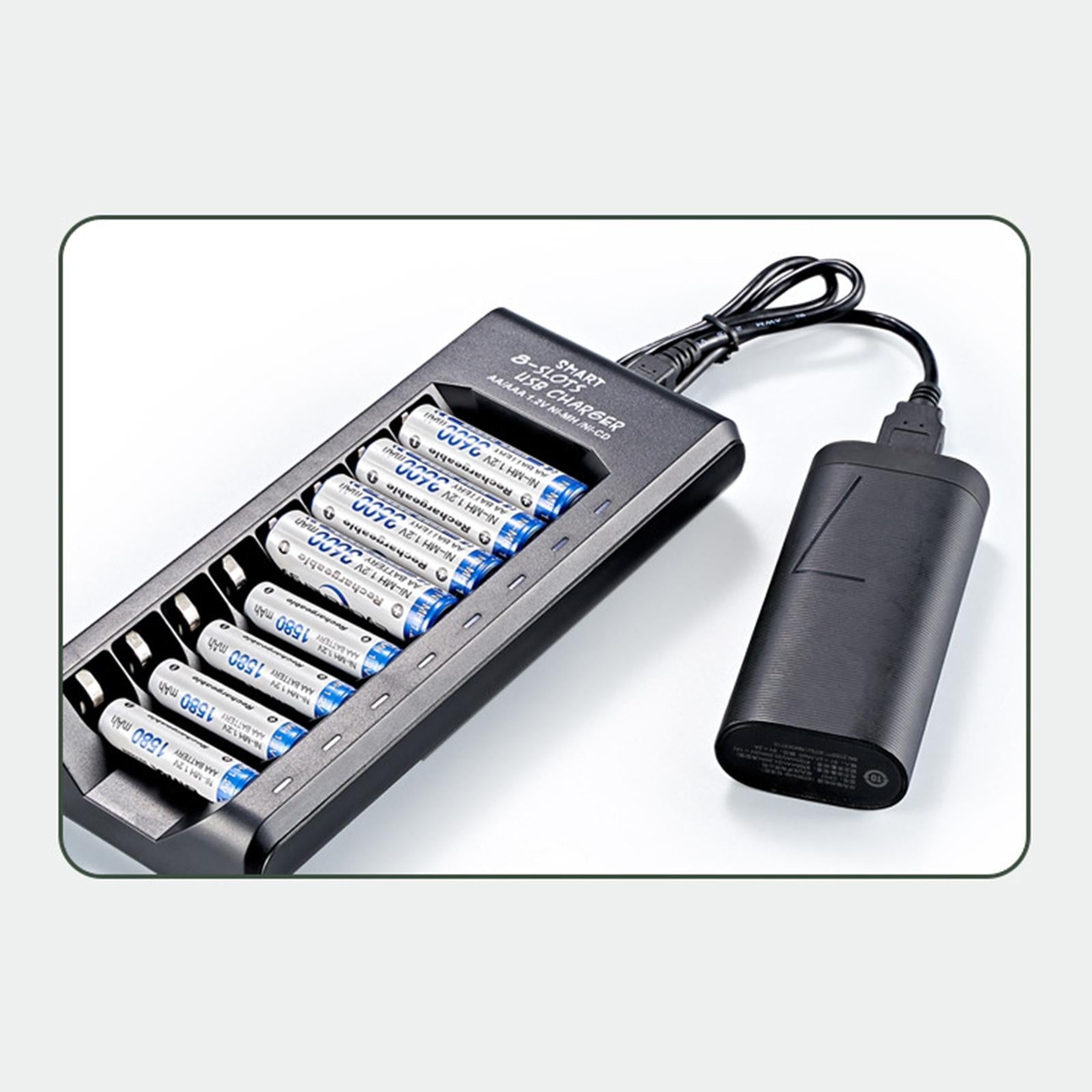 Smart 8-slot 1.2V Ni-MH AA/AAA Battery Rechargeable USB Charger Easy Carry