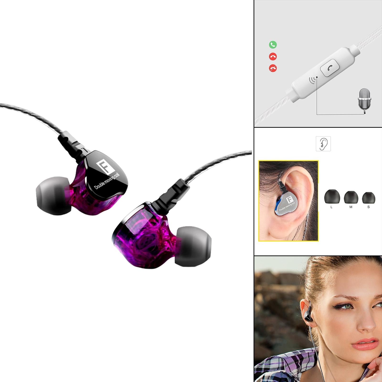 Earphones Headphones Wired in-Ear Earbuds Hi-fi Headset Stereo  Purple