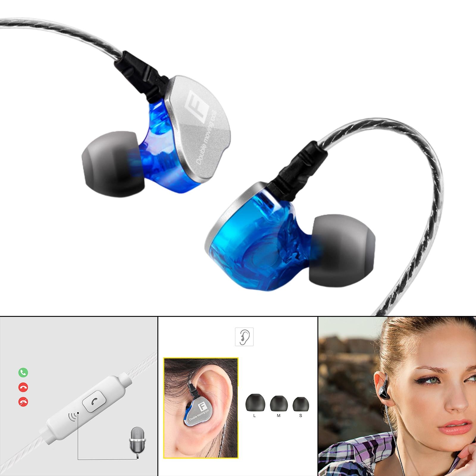 Earphones Headphones Wired in-Ear Earbuds Hi-fi Headset Stereo  Blue