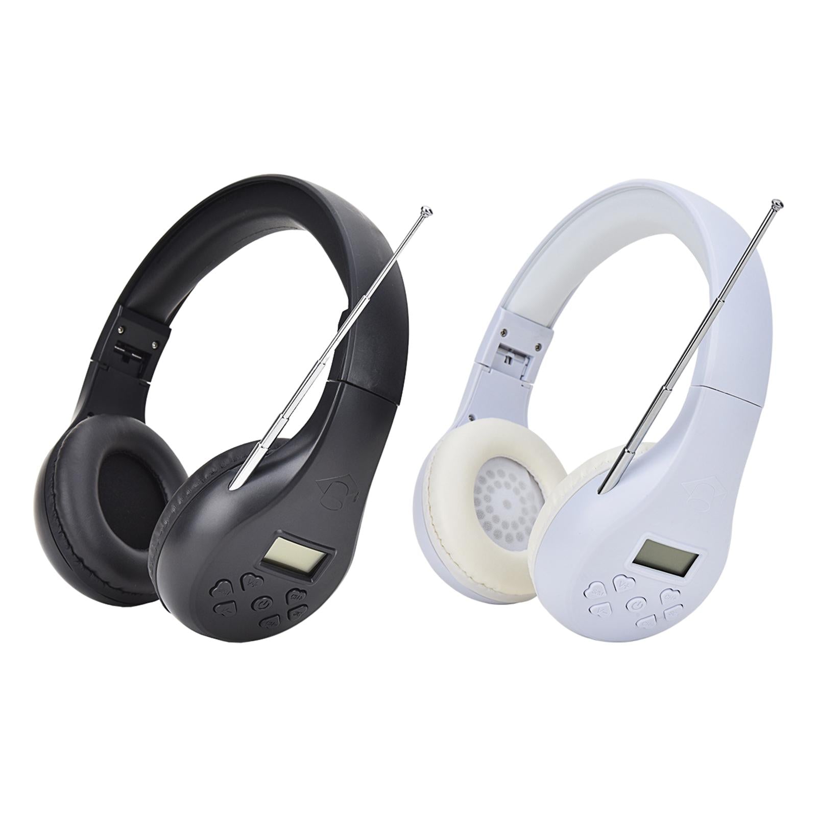 Head-Mounted FM Headset Foldable Headphone with External Antenna Tool White