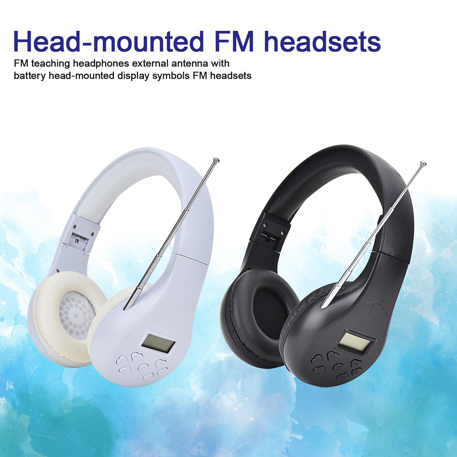 Head-Mounted FM Headset Foldable Headphone with External Antenna Tool White