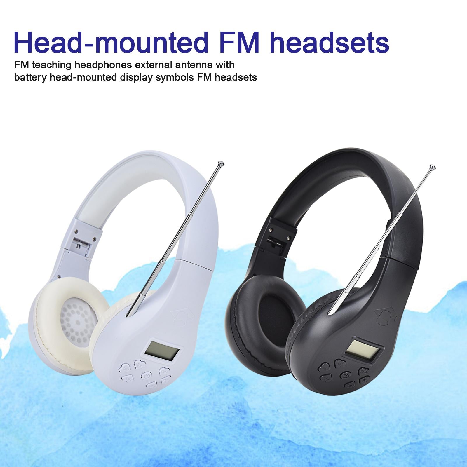 Head-Mounted FM Headset Foldable Headphone with External Antenna Tool White