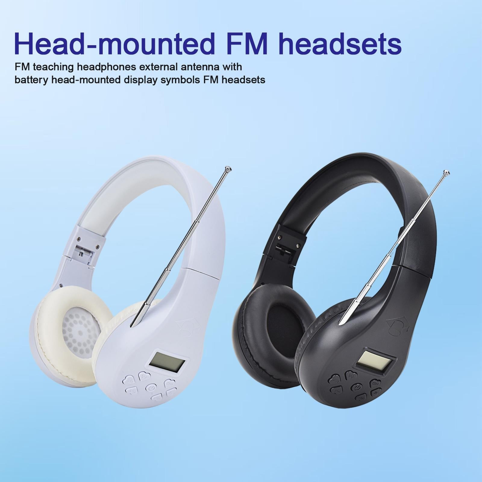 Head-Mounted FM Headset Foldable Headphone with External Antenna Tool White