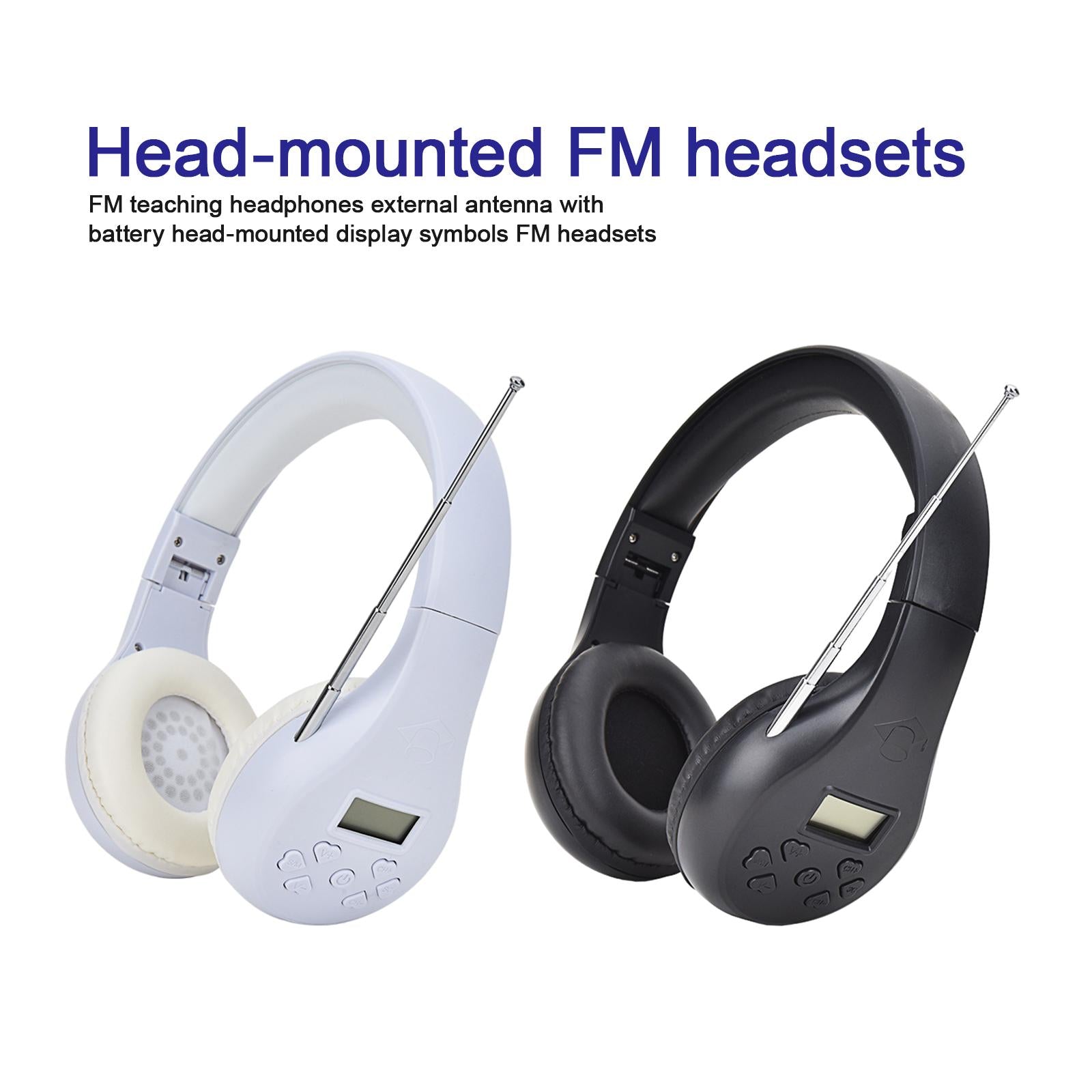 Head-Mounted FM Headset Foldable Headphone with External Antenna Tool White