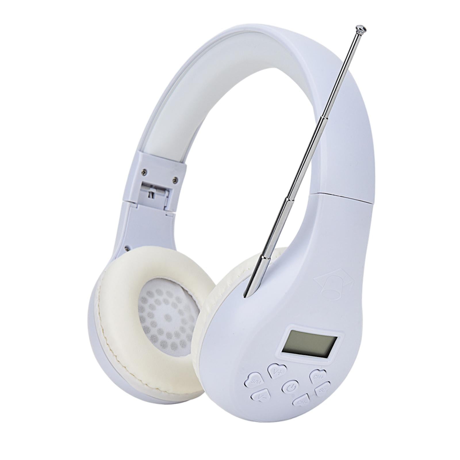 Head-Mounted FM Headset Foldable Headphone with External Antenna Tool White