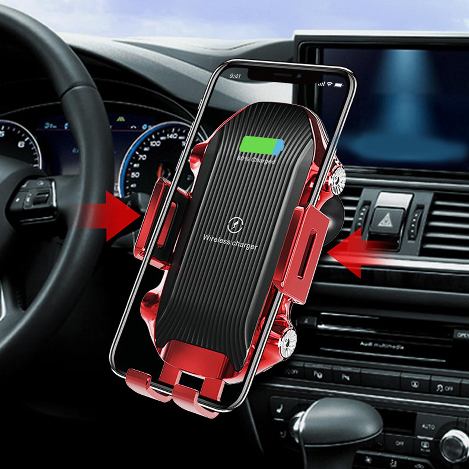 Car Phone Holder Wireless Charger Suction Mount Fast Charge Smartphones Red