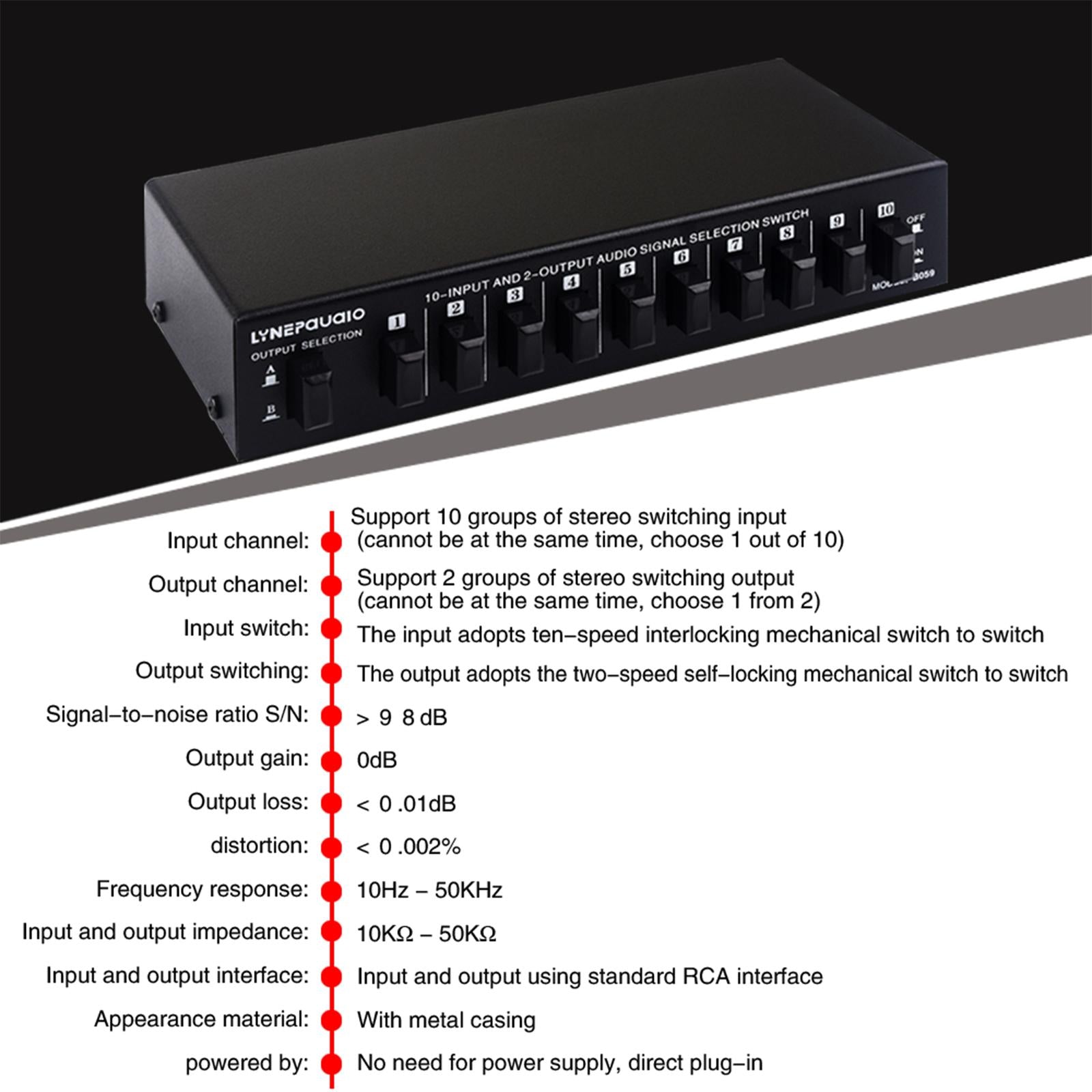 10 in 2 Out Audio Frequency Signal Selector Double Ways Switcher for Phones