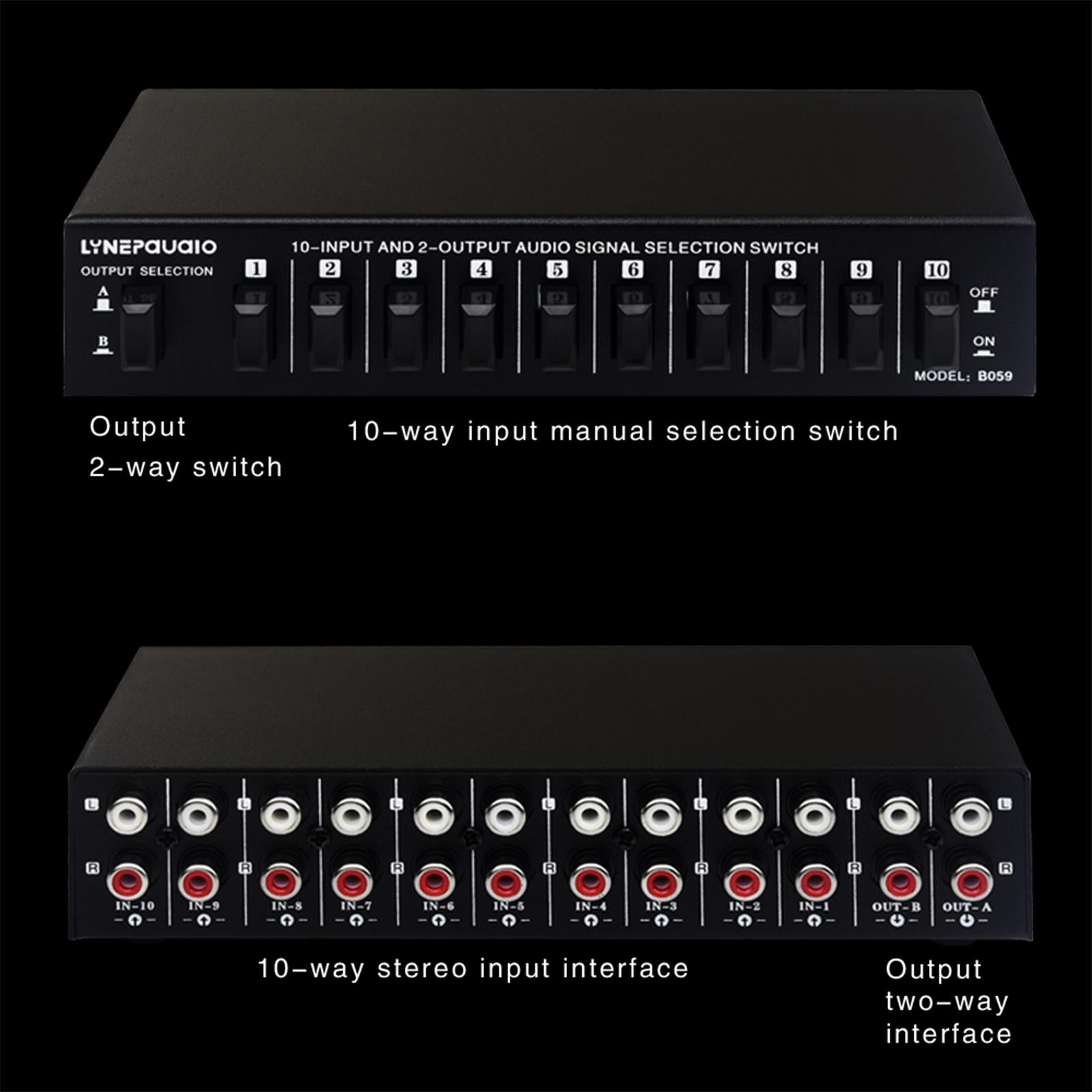 10 in 2 Out Audio Frequency Signal Selector Double Ways Switcher for Phones