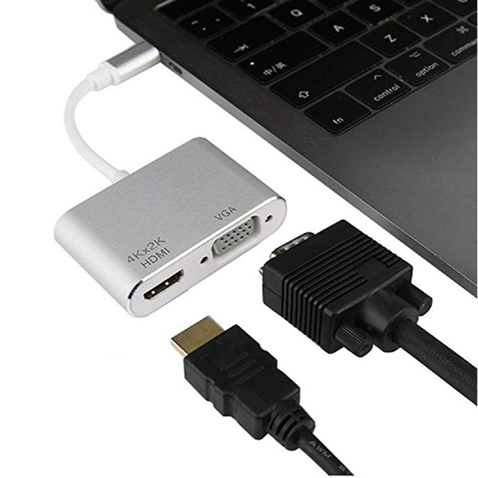 2 in 1 USB C to HDMI & VGA Adapter Plug and Play for HDTV Desktop Monitor Grey Shell