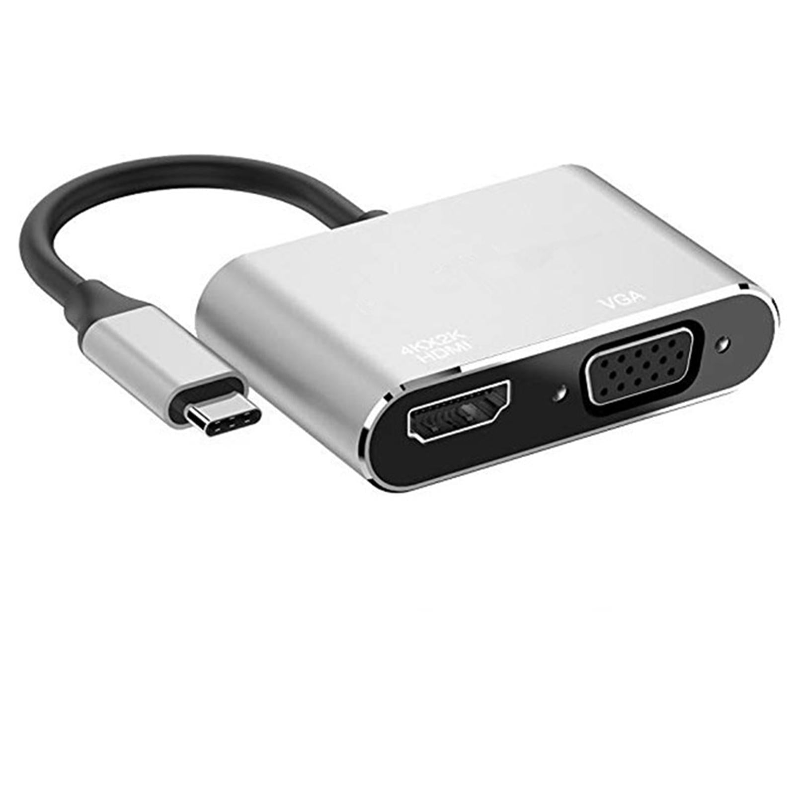 2 in 1 USB C to HDMI & VGA Adapter Plug and Play for HDTV Desktop Monitor Grey Shell