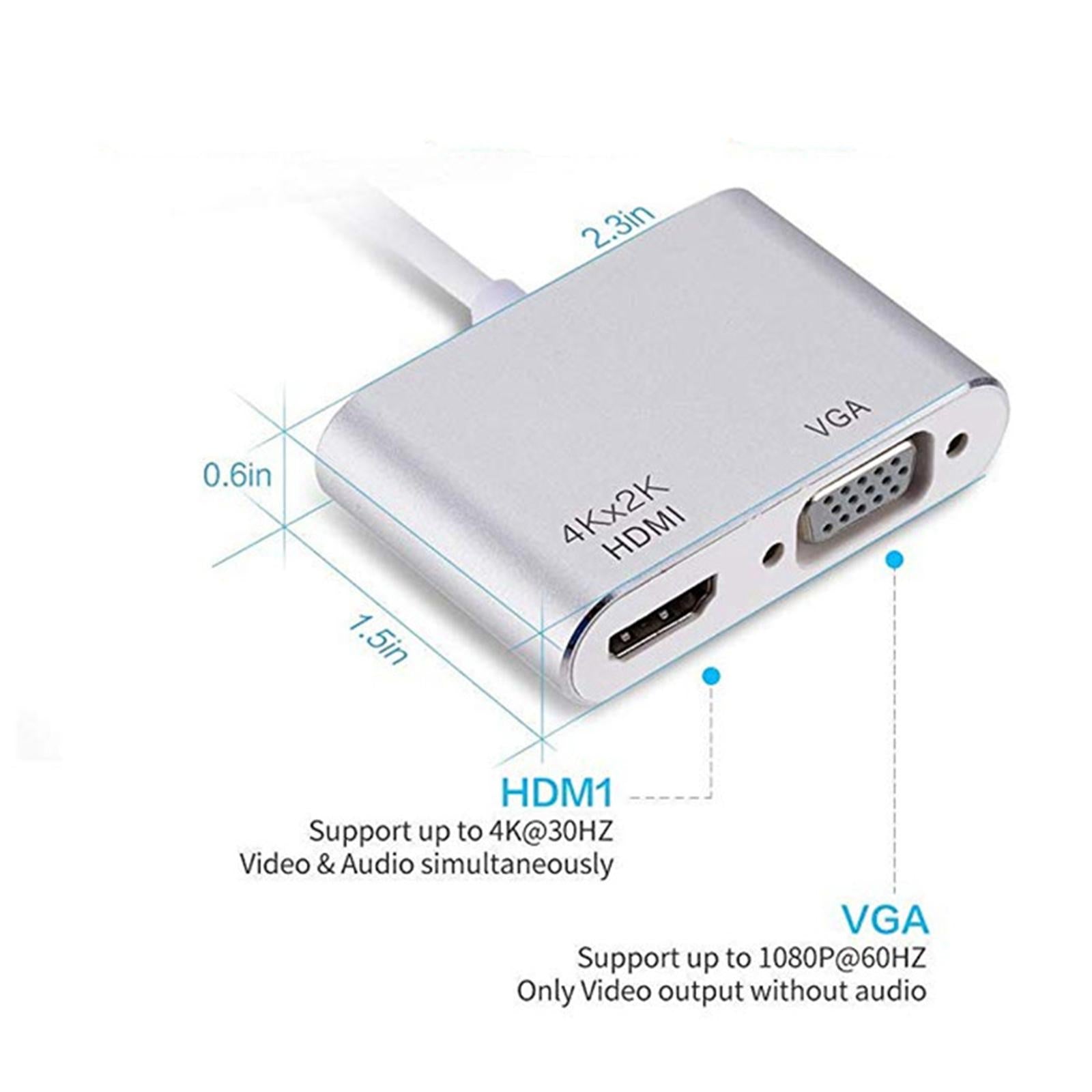 2 in 1 USB C to HDMI & VGA Adapter Plug and Play for HDTV Desktop Monitor Grey Shell