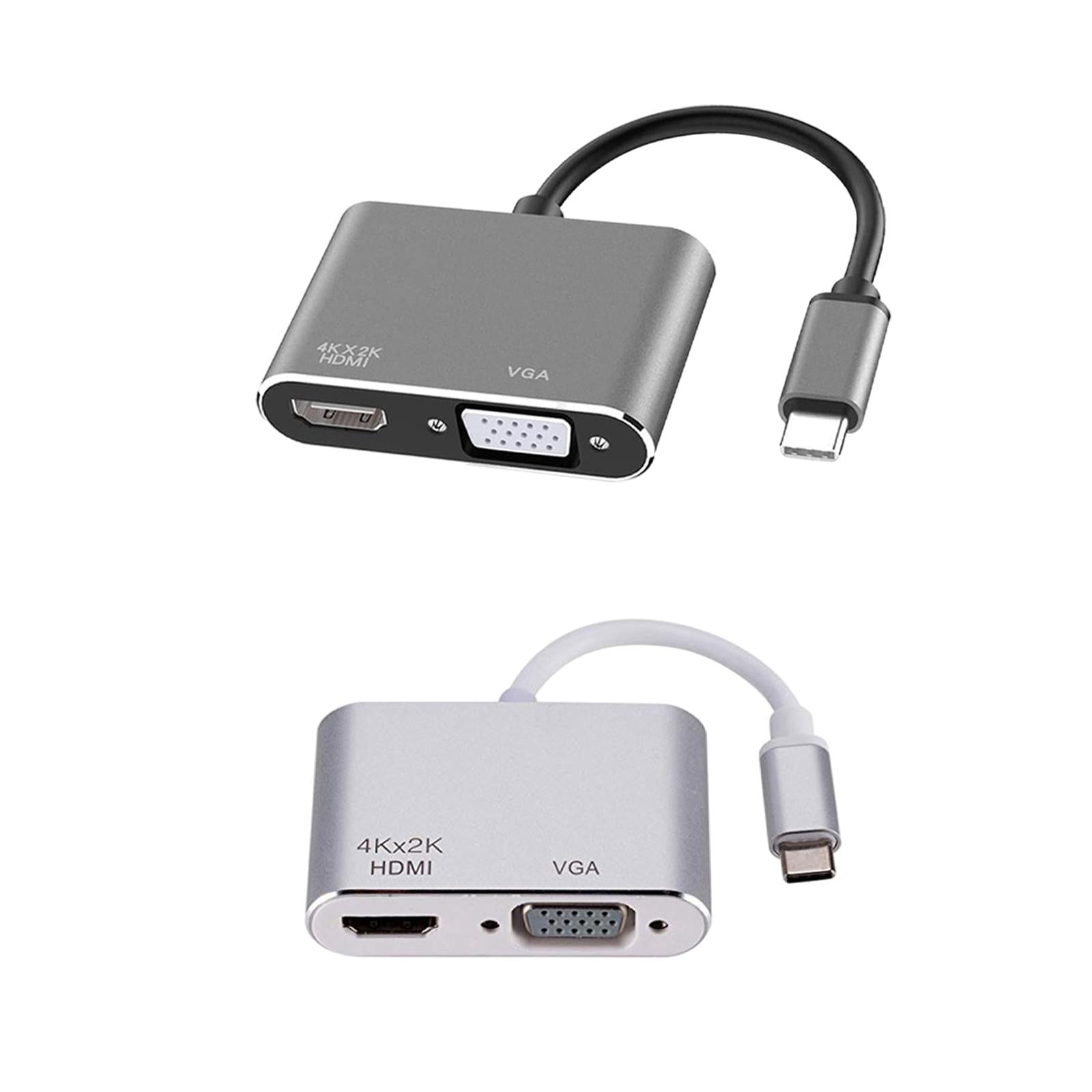 2 in 1 USB C to HDMI & VGA Adapter Plug and Play for HDTV Desktop Monitor Grey Shell