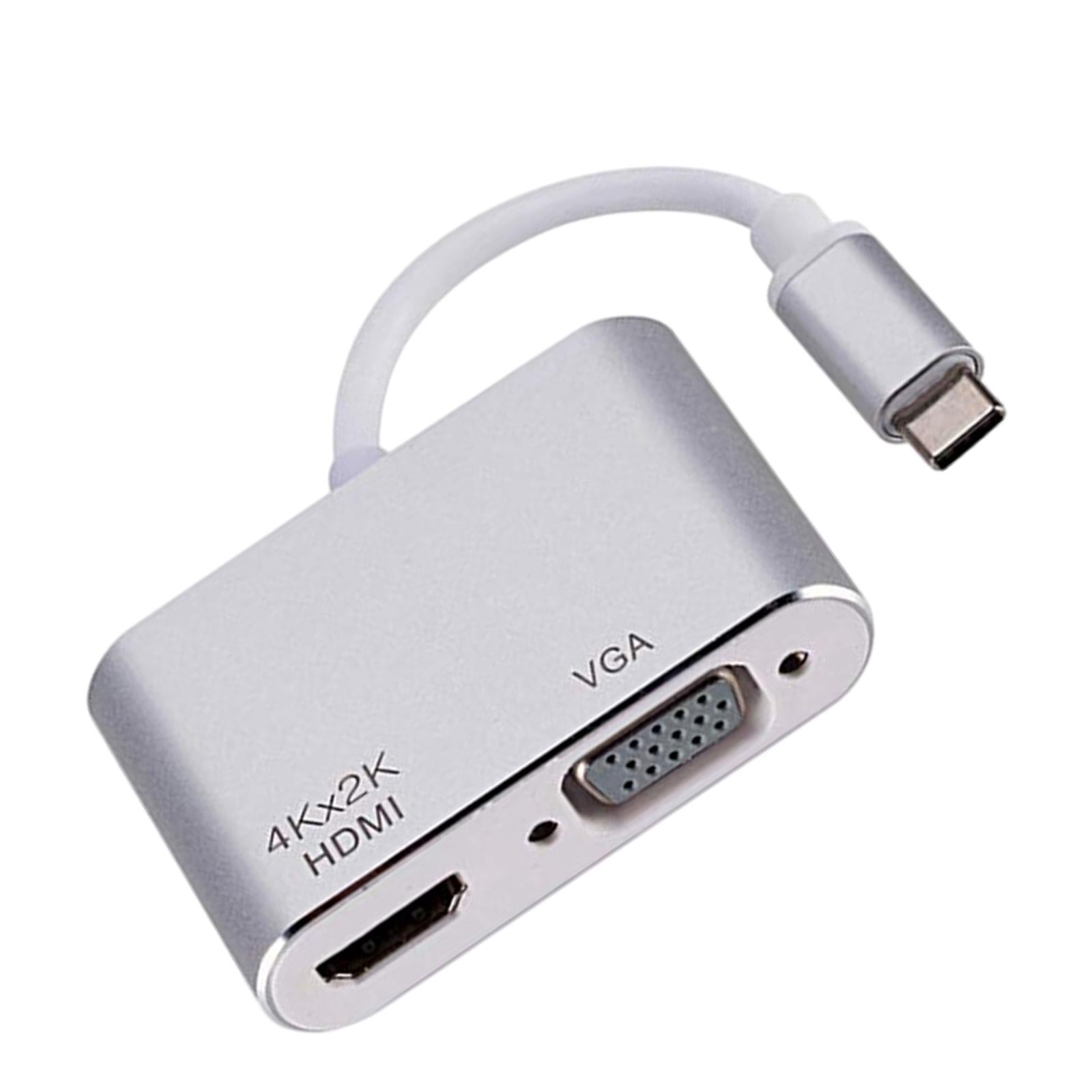 2 in 1 USB C to HDMI & VGA Adapter Plug and Play for HDTV Desktop Monitor SIliver Shell