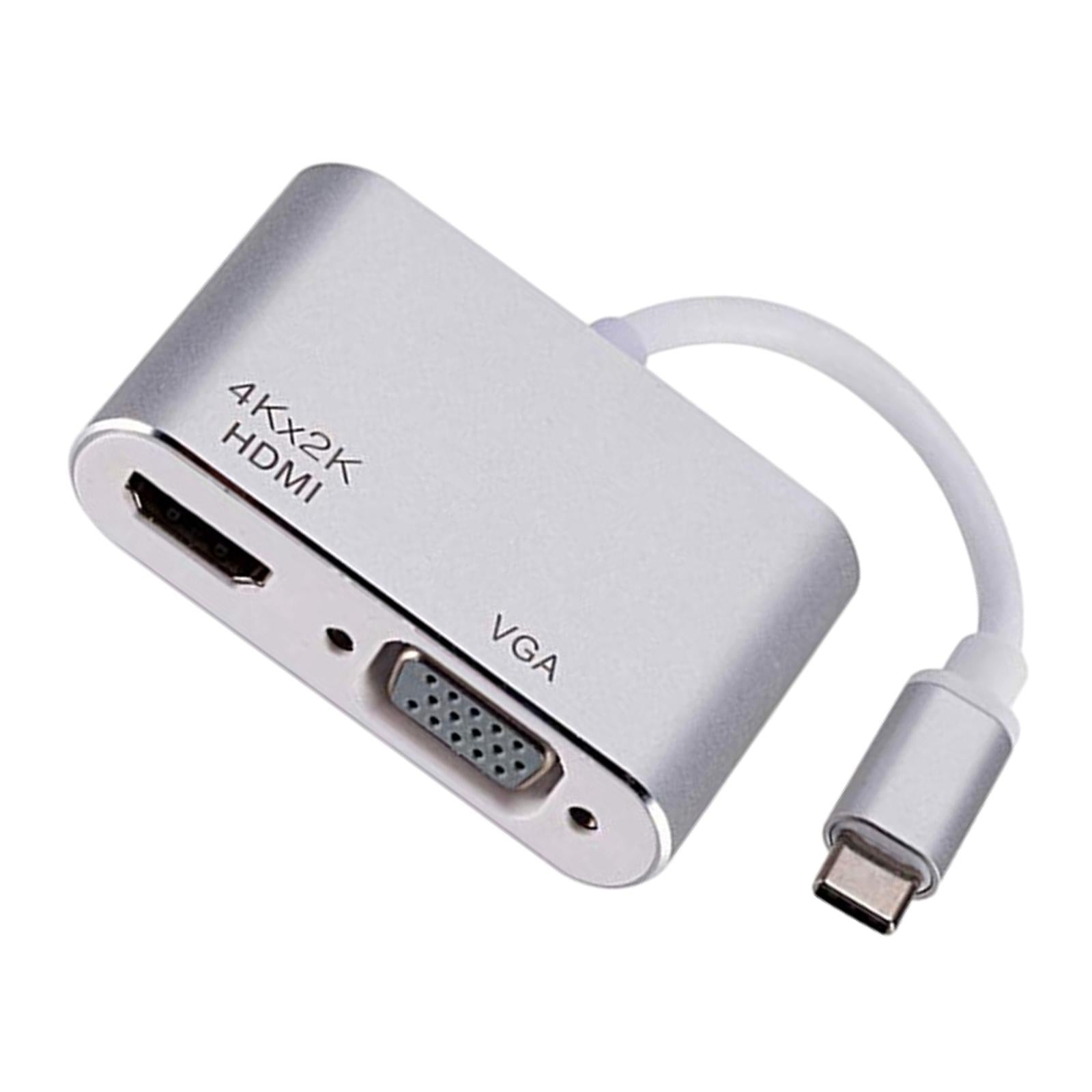 2 in 1 USB C to HDMI & VGA Adapter Plug and Play for HDTV Desktop Monitor SIliver Shell