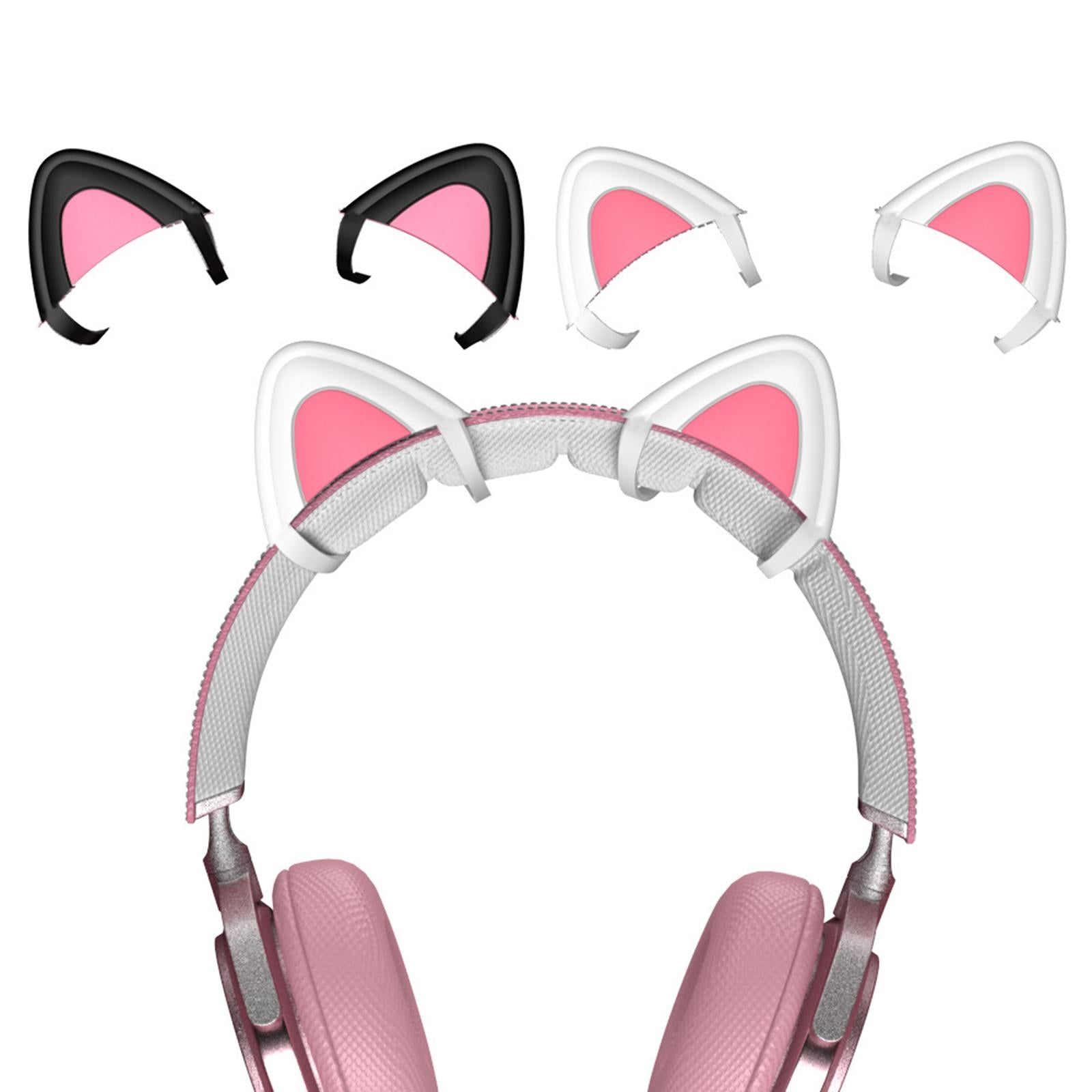 2Pcs Cat Ears Attachment Silicone Cute for Gaming Headphones Black Pink