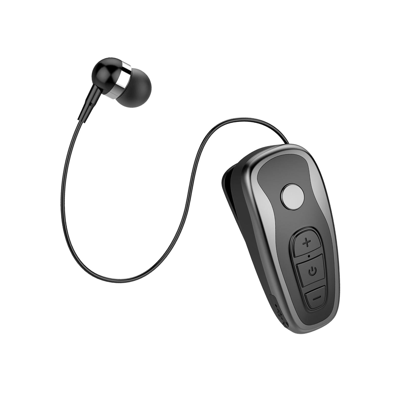 Retractable Clip On Wireless Headset with Mic for Phone Sport Running Grey